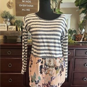 Anthropologie 9-H15 STCL Striped and Floral Women's Tunic Top